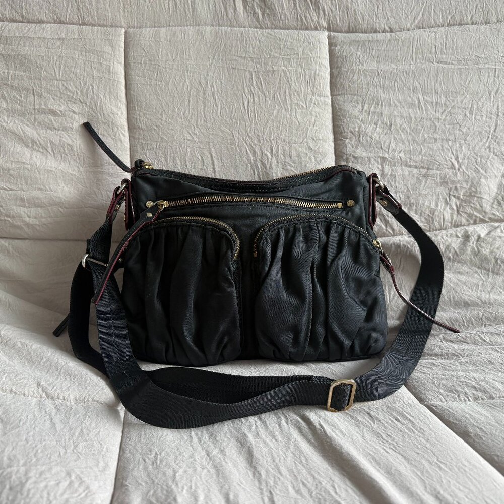 MZ Wallace Black Nylon Shoulder Bag with Leather Trim